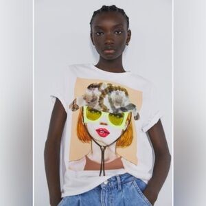 Zara White T-Shirt with Artistic Design